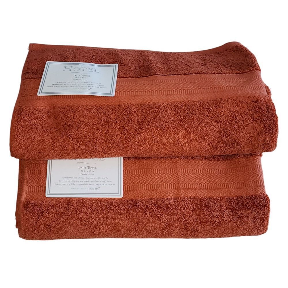 Hotel‎ 8pc Autumn Rust Red Cotton Towel Set 2 Bath 2 Hand 4 Tip Made in Green - Picture 4 of 15